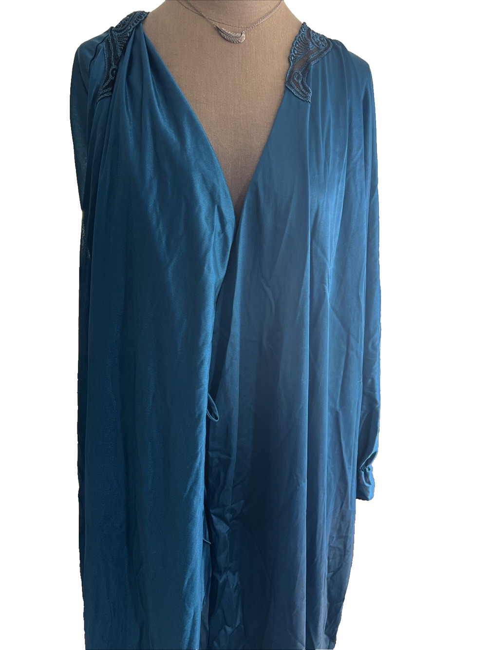 Vtg Vassarette Teal Robe Full Length MED NWT US Made Loungewear Retro No Belt